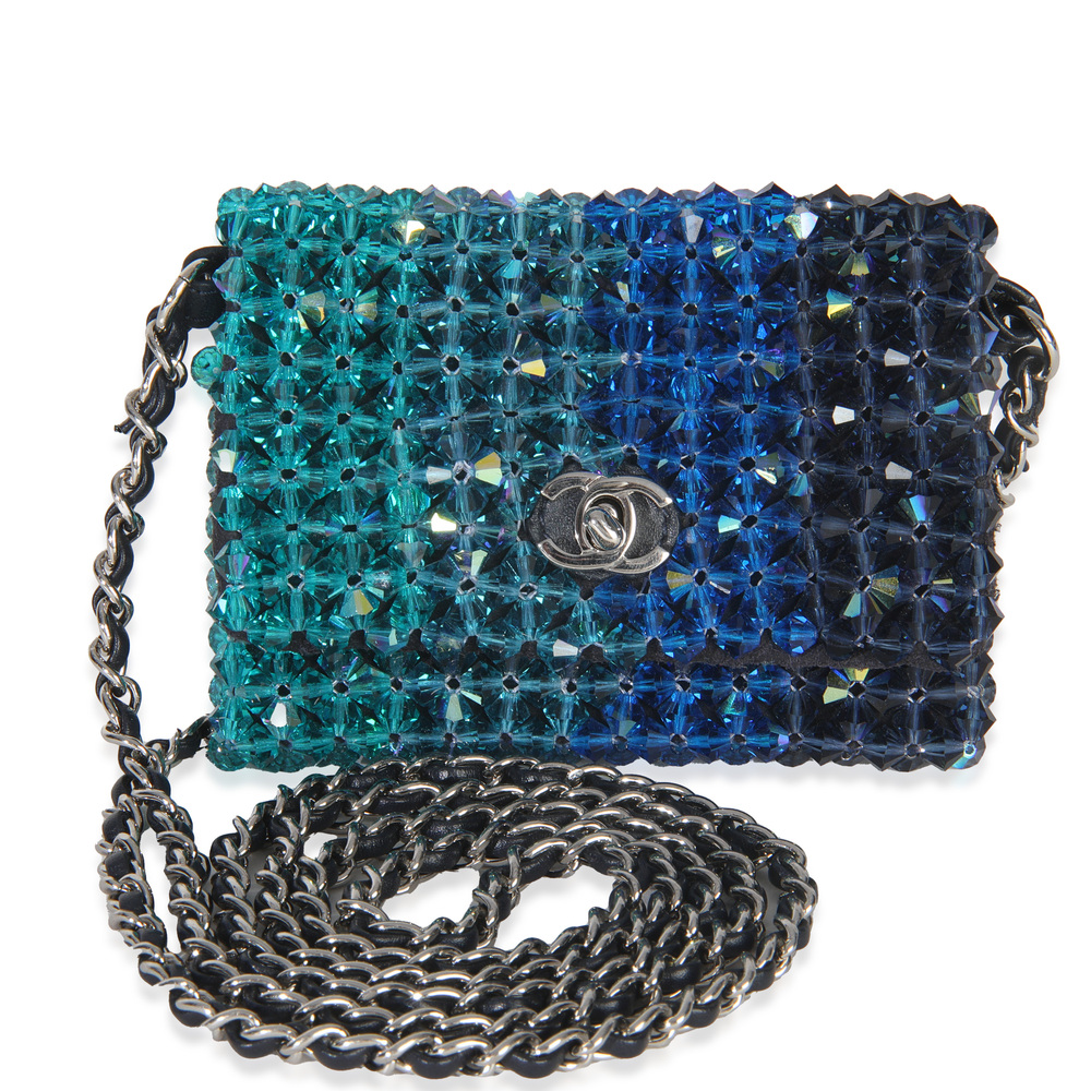 Chanel Blue Ombre Beaded Micro Clutch On Chain